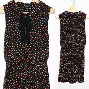 Multicolor Collared Dress with Front Bow Size M